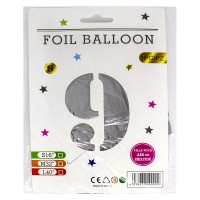 Кульки фольговані «Цифра 9» 82 см, срібло, ТМ Leader