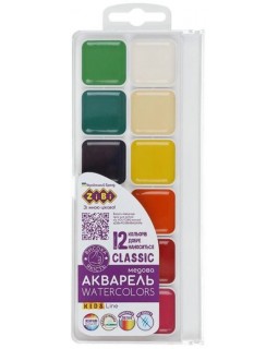 Краски акварельные «CLASSIC», 12 цветов, без кисточки, пластиковая коробка, KIDS Line