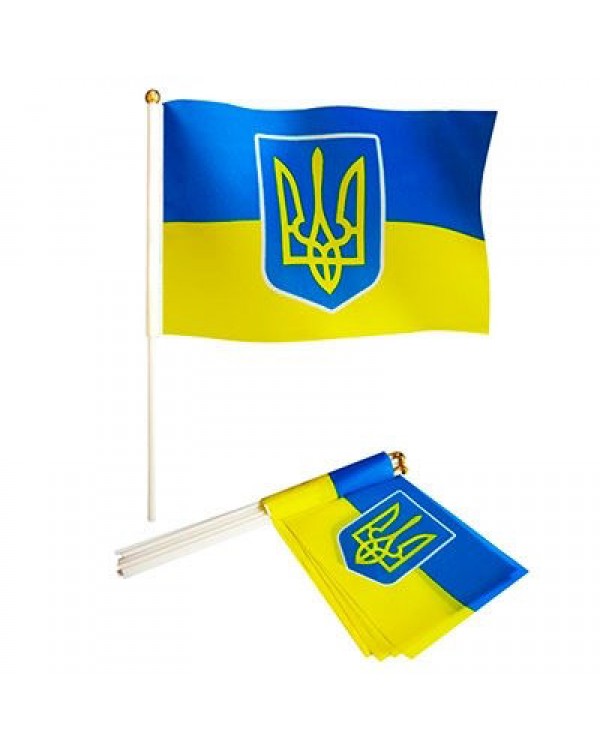 Флажок «Украина-Герб», с палочкой, 14х21 см.