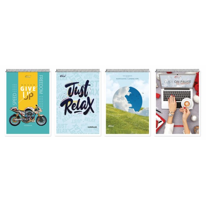 Блокнот А5 на 48 аркушів у клітинку на спіралі зверху з картонною обкладинкою, №1574, ТМ Gold Brisk