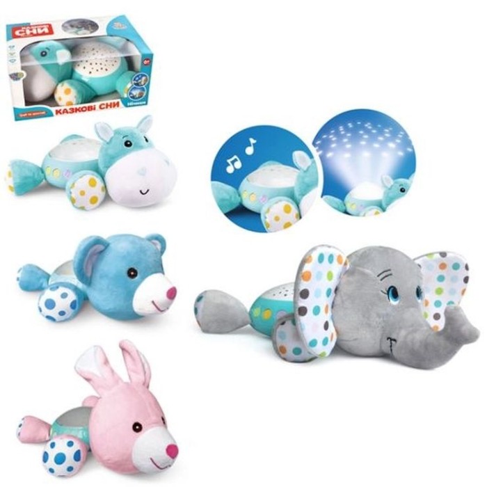 Нічник 31 см зі світлом, звуком та українською озвучкою, плюшевий, в асортименті, на батарейці, у коробці 12х19х27 см