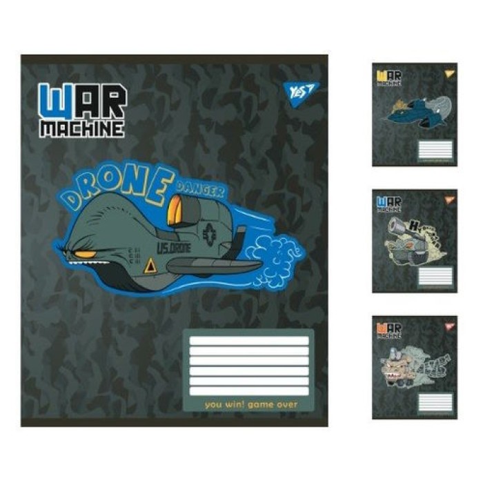 Зошит, 12 аркушів, коса лінія, «War machine», ТМ Yes