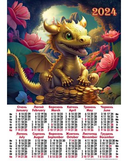 Календар, А2, «Дракон золотий»