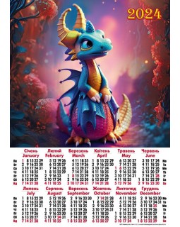 Календарь, А2, «Дракончик синий»