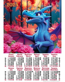 Календарь, А2, «Дракон в цветах»
