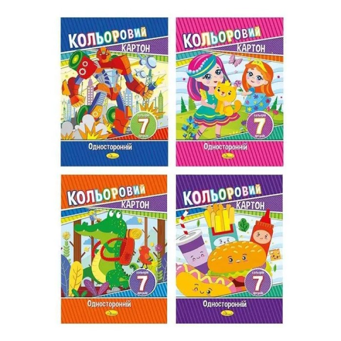 Картон, А4, 7 аркушів, 7 кольорів, односторонній, 230 г/м2, ТМ Апельсин