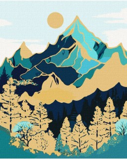 Набір для розпису по номерах «Гірський ландшафт» з фарбами металiк extra, 40х50 см, ТМ Ідейка