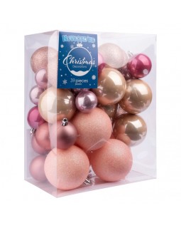 Набір новорічних куль №2, 39 шт в упаковці, рожеві, Novogod'ko