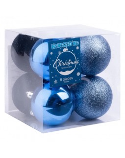 Набір новорічних куль, пластик, 6 см, 8 шт в упаковці, блакитні, Novogod'ko