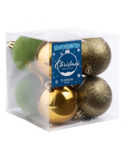 Набір новорічних куль, пластик, 6 см, 8 шт в упаковці, оливкові, Novogod'ko