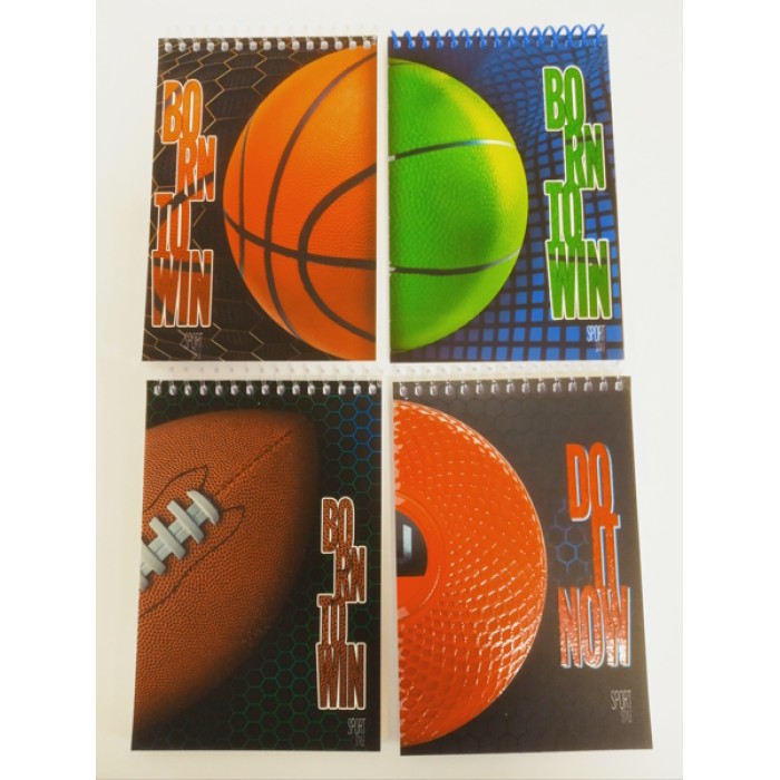 Блокнот «SPORT STYLE», А6, 50 аркушів, спіраль зверху, картонна обкл., в асортименті, ТМ Рюкзачок