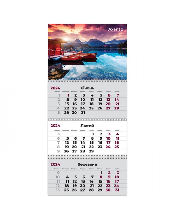 Календар «Water 2» настінний, квартальний 2024 р.,3 пружини