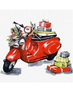 Набір для розпису по номерах «Різдвяний мотоцикл», 30х30 см, ТМ Ідейка