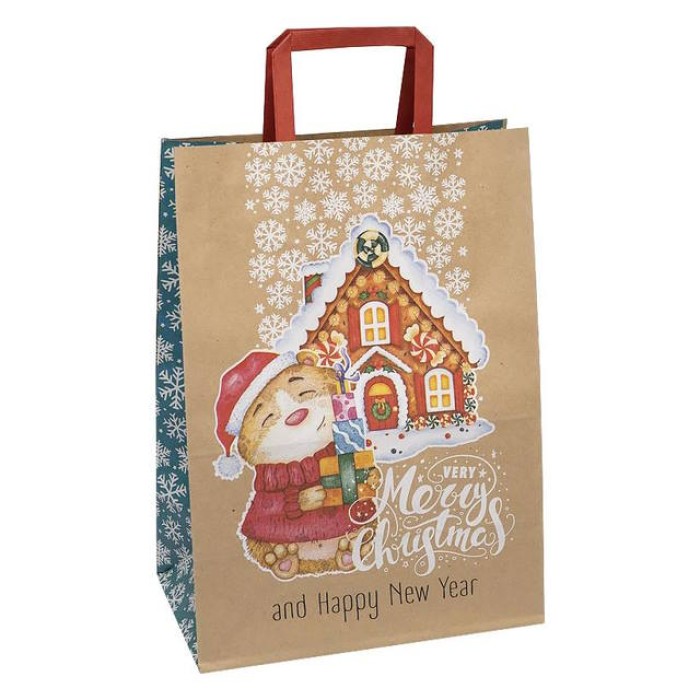 Пакет паперовий з ручками, бурий, 25х15х34,5 см