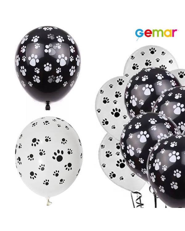 Кульки повітряні «Лапки», 31 см, чорно-білі, 100 шт в упаковці, Gemar