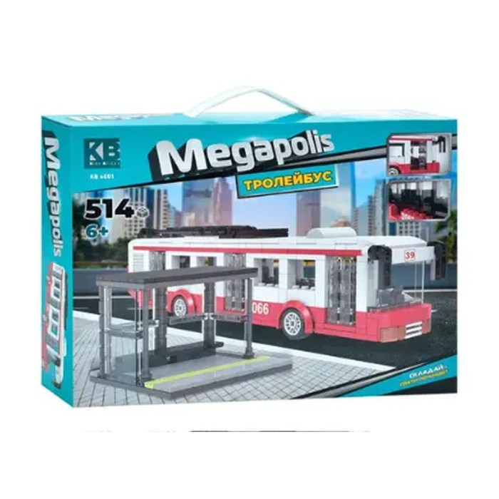 Конструктор «Тролейбус» на 514 деталей, у коробці 45х33,5х7,5 см
