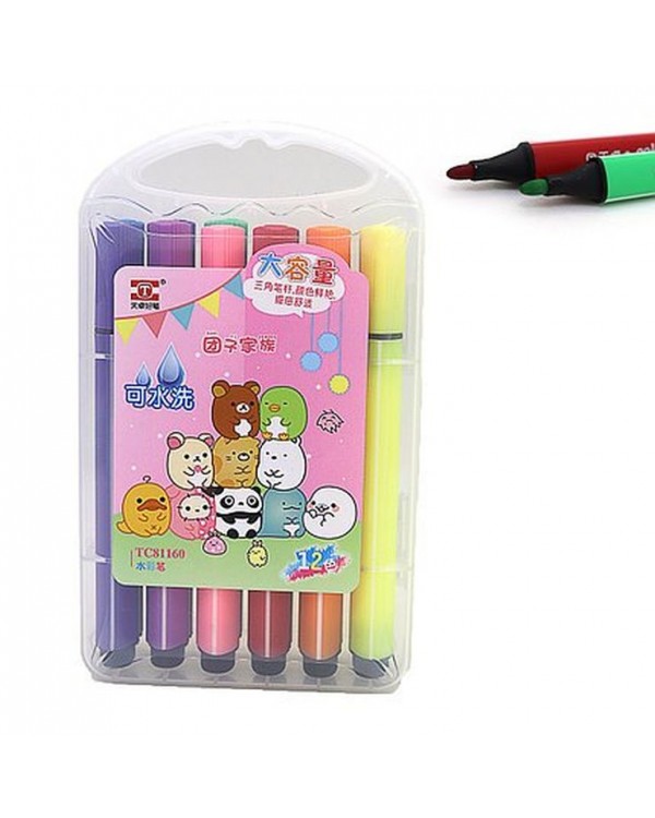 Фломастери «TY», 12 кольорів, трикутний, пластикова валіза з ручкою