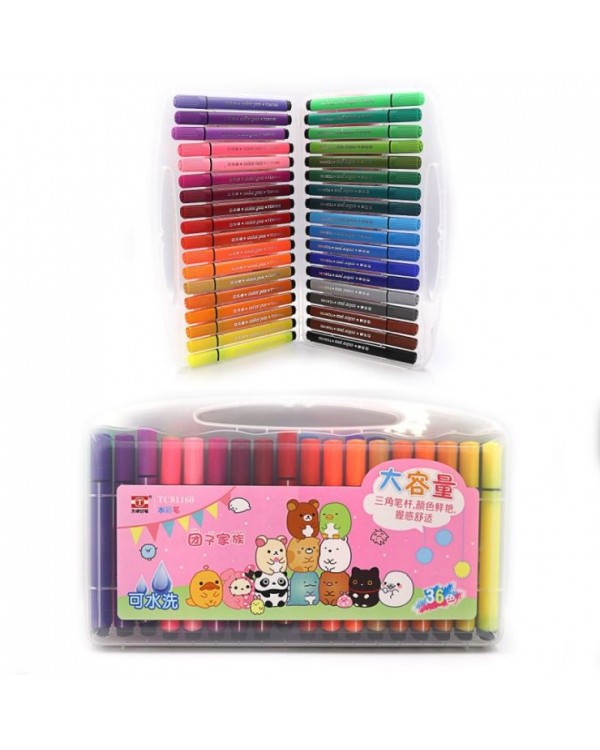 Фломастери «TY», 36 кольорів, трикутні, пластикова.валіза з ручками