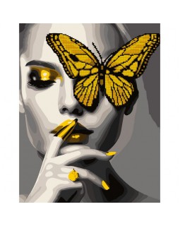 Картина за номерами з алмазною мозаїкою «Дівчина із золотим метеликом» 40х50 см., SANTI
