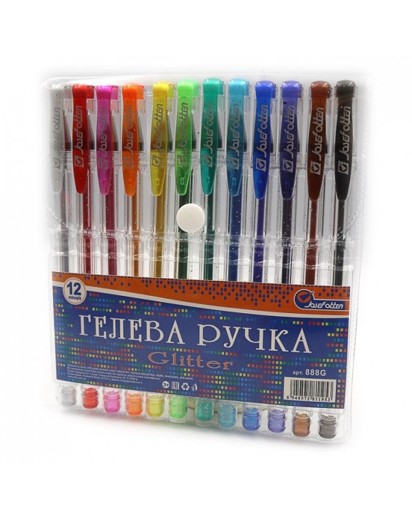 Набір гелевих ручок гліттер 12 кольорів, PVC, J.Otten
