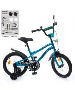 Велосипед «PROF1 Urban» дитячий, колеса 16 дюймів, ліхтар, дзвінок, зеркало, дод. кол., бірюзовий