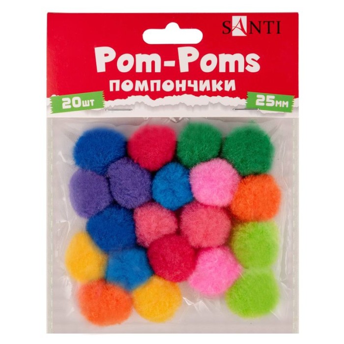 Помпони кольорові d 25 мм по 20 шт в упаковці, ТМ SANTI