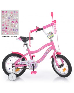 Велосипед «PROF1 Unicorn» дитячий, колеса 14 дюймів, ліхтар, дзвінок, зеркало, дод. колеса