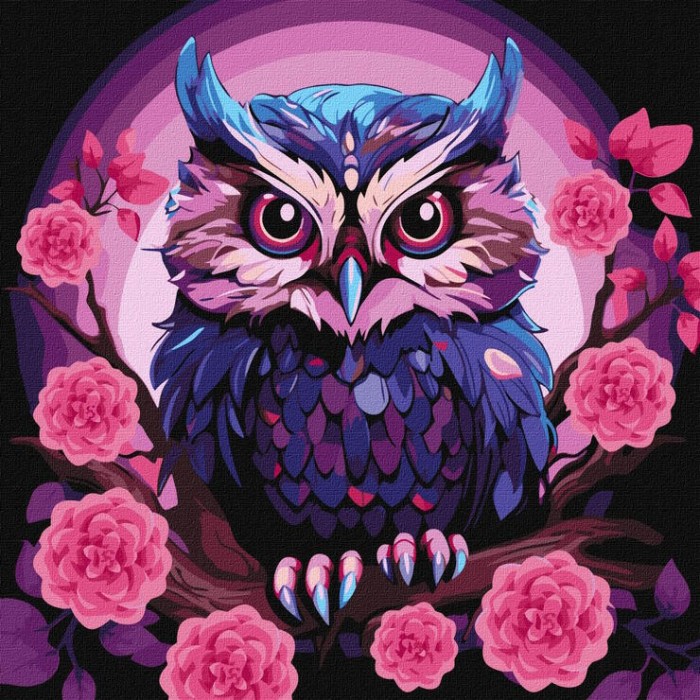 Набір для розпису по номерах «Фіолетова совушка», 40х40 см, ТМ Ідейка