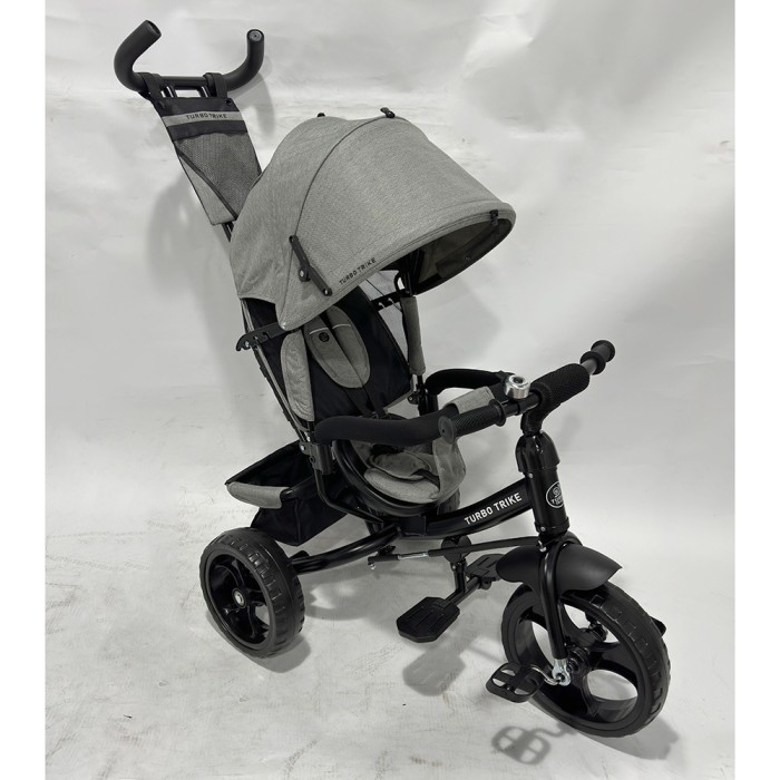 Велосипед 3-колісний, колеса з EVA 12 та 10 дюймів, на підшипнику, з гальмами, світло-сірий