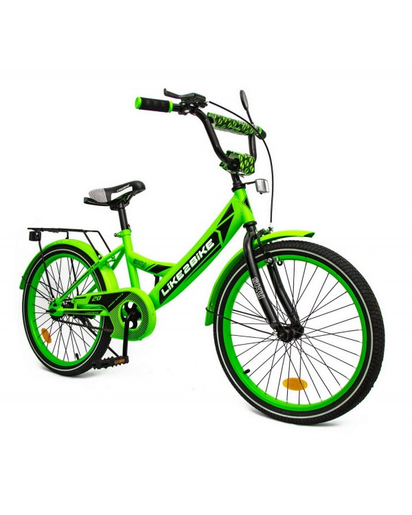 Велосипед 2-колісний «Like2bike Sky» на сталевій рамі з колесами 20 дюймів з дзвінком, зелений