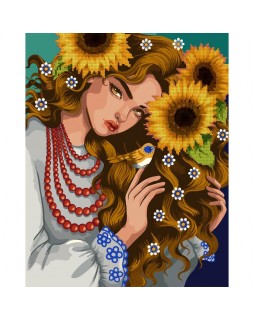 Картина за номерами із алмазною мозаїкою «Дівчина у соняшниках» 40х50 см, SANTI