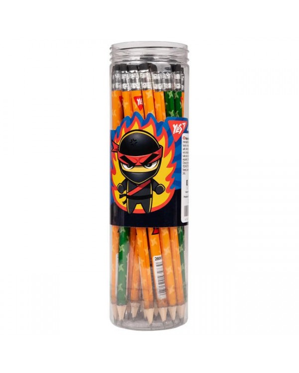 Олівець «Ninja» з гумкою круглий, 36 шт у тубі, ТМ Yes