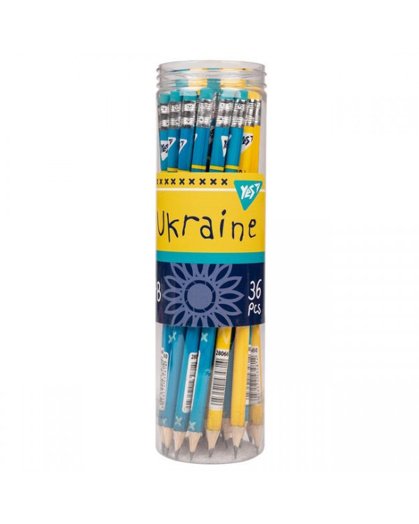 Олівець «Ukraine» з гумкою круглий, 36 шт у тубі, ТМ Yes