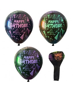 Кульки повітряні «Happy birthday» 30,5 см чорний, 100 шт в упаковці, Gemar