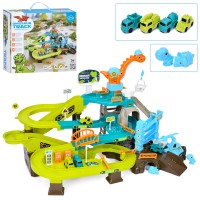 Гараж-трек «Діно» 65х36х37 см з музикою та рухомими деталями, 4 машинки та 2 динозави, у коробці