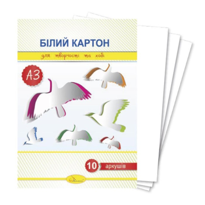 Набір білого картону А3 з 10 аркушів на 1 колір, ТМ Апельсин