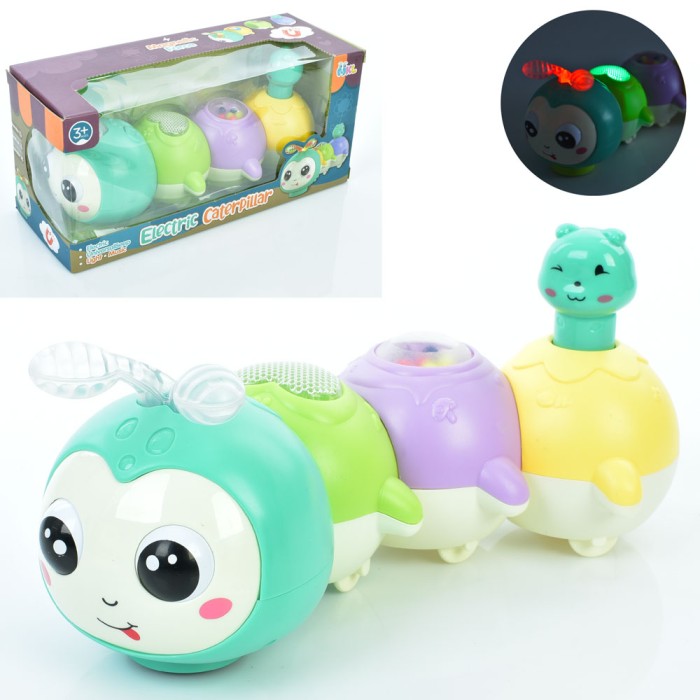 Гусінь 25 см музична з магнітними частинами та світлом, їздить, на батарейці, у коробці 12х27х10 см