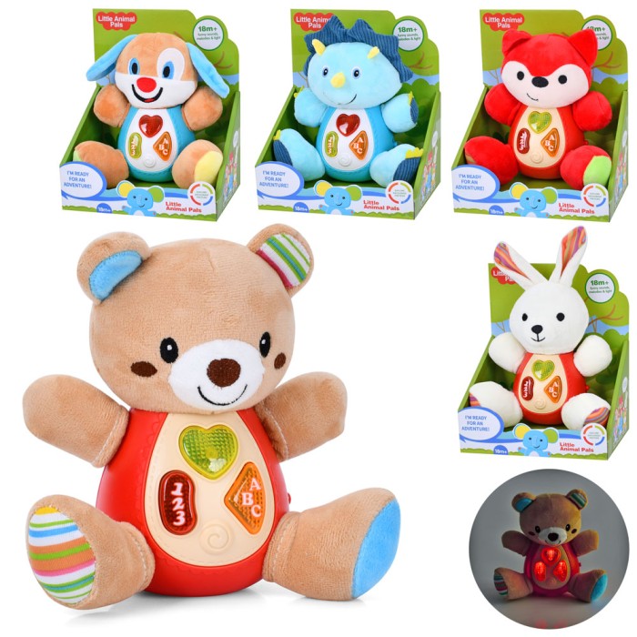 Тваринка музична 17см зі звуком та світлом, плюш, в асортименті, на батарейці, у коробці 18,5х21х12