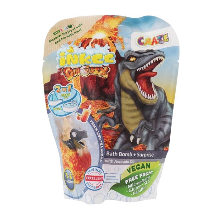 Ароматна бомбочка для ванни «Милі Динозаври» з іграшкою в асортименті, у дисплеї 25х10х16 см, ТМ Inkee