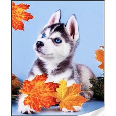 Набір з алмазною мозаїкою «Хаскі у листі » 30х40 см, ТМ Strateg