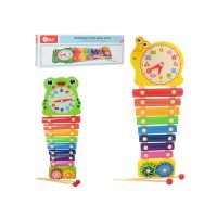 Ксилофон дерев'яний на 8 тонів з годинником, 2 паличками та рухомими деталями, у коробці 39х13,5х4 см