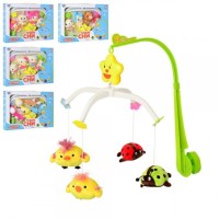 Карусель на ліжечко музична заводна з 4 плюшевими підвісками, на батарейці, в асортименті, у коробці 40х30х5 cм