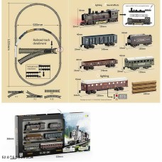 Залізниця зі світлом та звуком 1225 мм довжиною: ретро-локомотив, 5 вагонів та рейки, на батарейці, у коробці 55х5,5х26,5 см