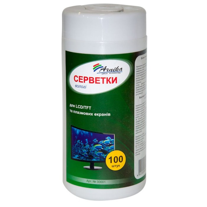 Серветки для LCD/TFT та плазмових моніторів, 100 шт у тубі, ТМ Arniкa