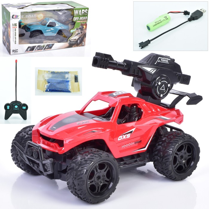 Джип 24 см 1:16 р/к на акумуляторі зі світлом та USB, на гумових колесах, стріляє водними кулями, в асортименті, у коробці 34,5х17х15,5 см