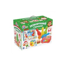 Набір іграшок «Новорічний сюрприз» 6 в 1: ксилофон, мозаїка, боулінг, сортер, доміно, пірамідка. у коробці 37х27,5х19 см, ТМ Технок