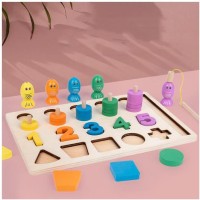 Багатофункціональна дошка 22х15 см навчальна: цифри від 1 до 5, кільця для лічби, фігури, магнітна рибалка, у коробці 23х15,5х3 см