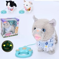 Кіт 25 см музичний з повідком-пультом та українською озвучкою, ходить та рухає хвостом, на батаейці, в асортименті, у коробці 28х27х15 см