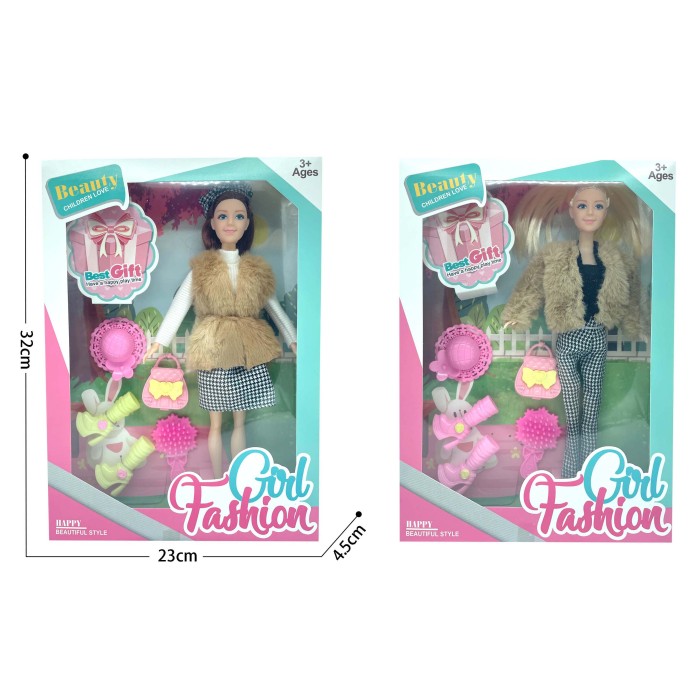 Лялька 30 см з аксесуарами: сумка, капелюшок, взуття, гребінець, в асортименті, у коробці 23х32х4,5 см