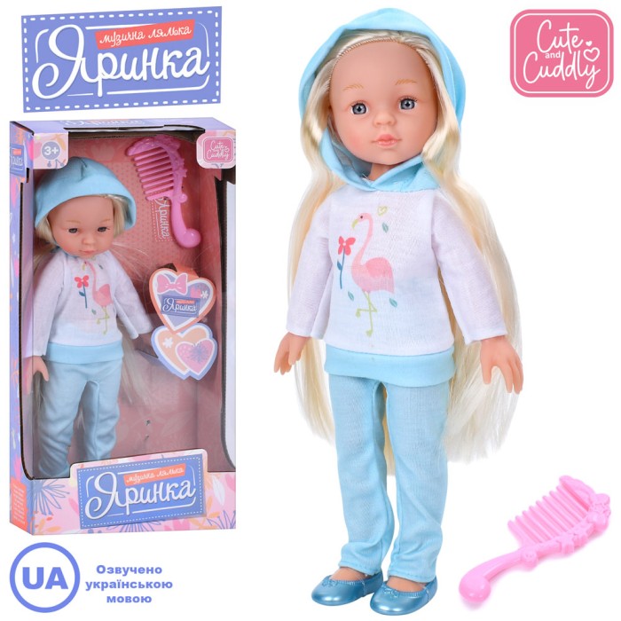 Лялька «Яринка» 32 см музична з гребінцем, співає 2 пісні, на батарейці, у коробці 18х36х8 см